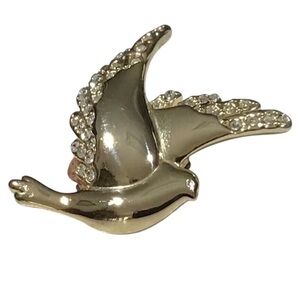Monet Dove Bird Brooch Gold Tone Clear Stones Costume Jewelry